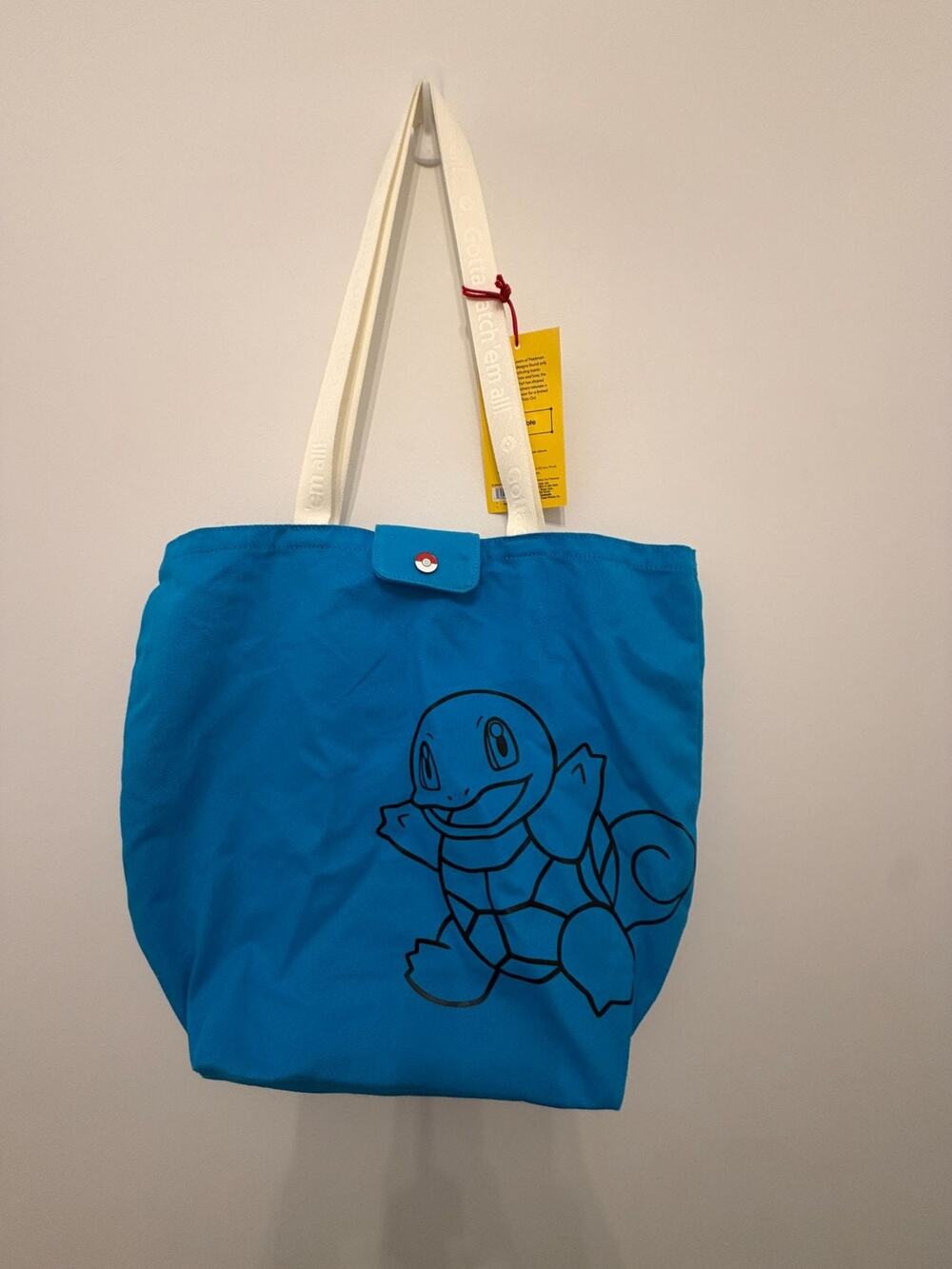 Pokemon Squirtle Blue Canvas Tote Bag With Pokeball Snap Closure & "Gotta Catch